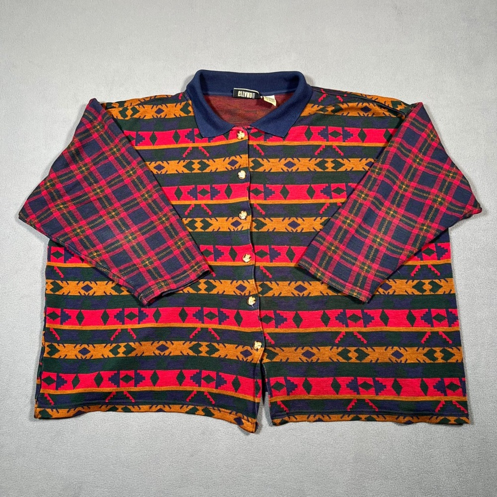 Vintage Gitano Top Womens‎ L Southwestern Aztec Plaid Collared Button Up Shirt